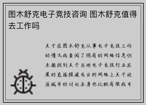 图木舒克电子竞技咨询 图木舒克值得去工作吗